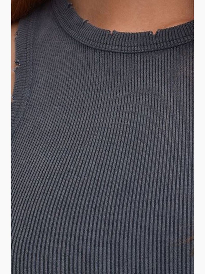 Robe longue côtelée ajustée dilvin Gris Noir - Kiabi