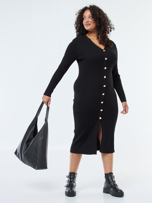Robe longue côtelée avec boutonnage doré - Kiabi