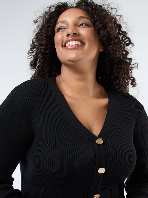 Robe longue côtelée avec boutonnage doré - Kiabi