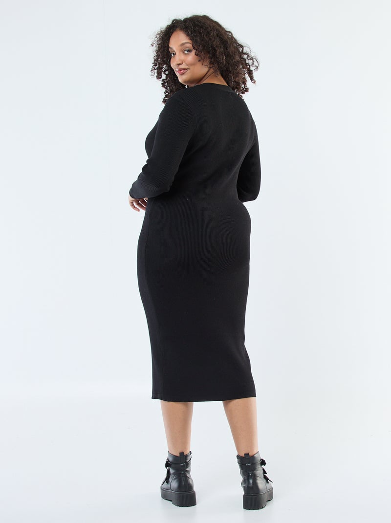 Robe longue côtelée avec boutonnage doré Noir - Kiabi