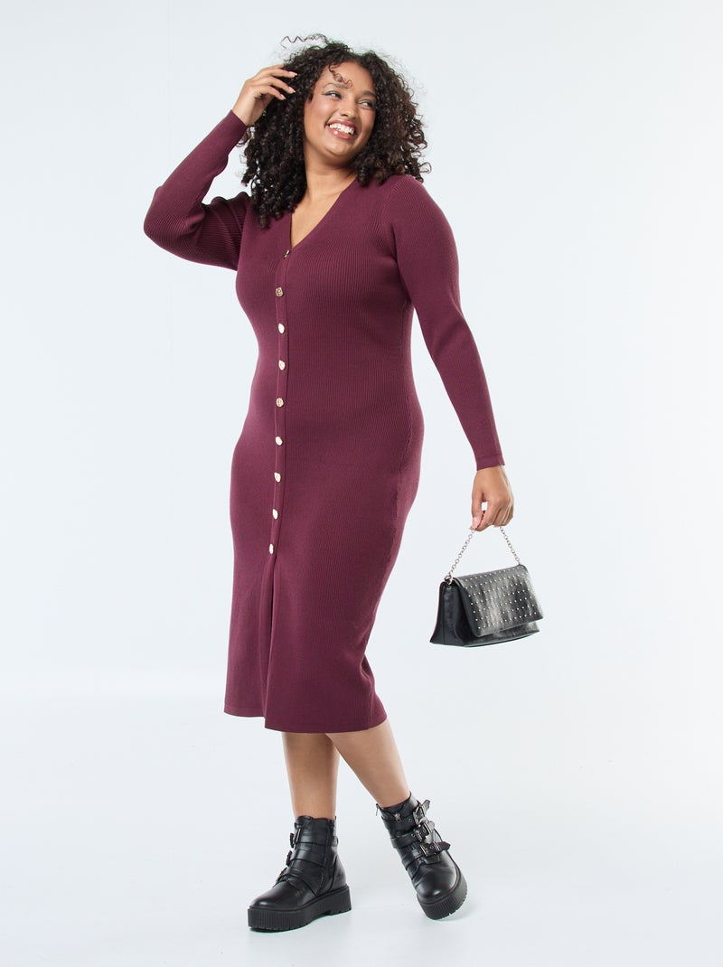 Robe longue côtelée avec boutonnage doré Rouge - Kiabi