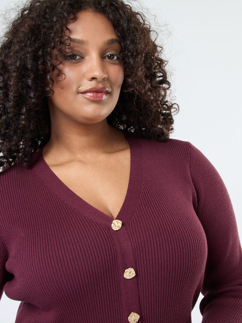 Robe longue côtelée avec boutonnage doré Rouge - Kiabi