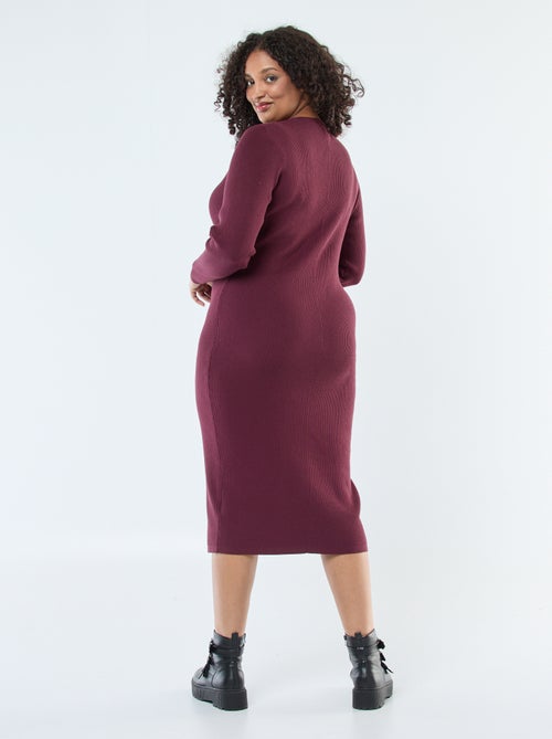 Robe longue côtelée avec boutonnage doré - Kiabi