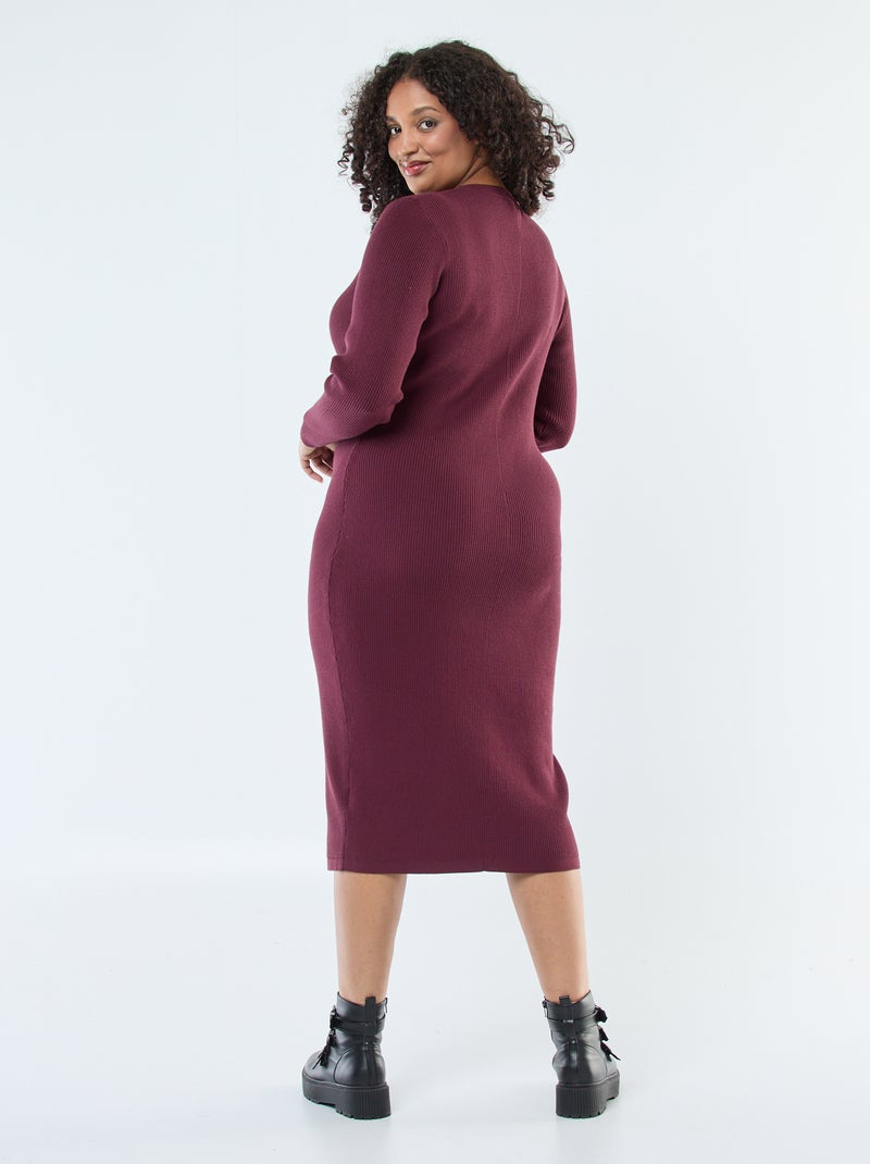 Robe longue côtelée avec boutonnage doré Rouge - Kiabi