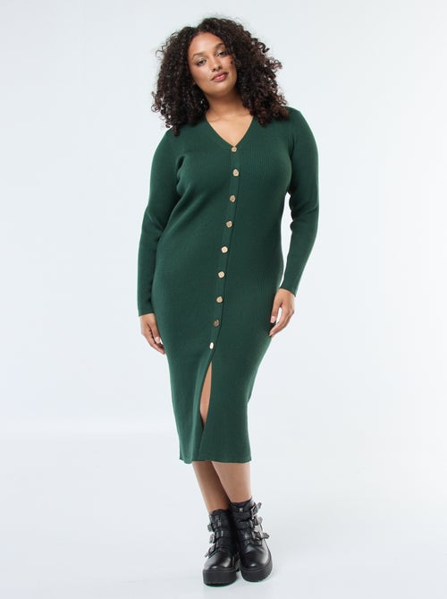 Robe longue côtelée avec boutonnage doré - Kiabi