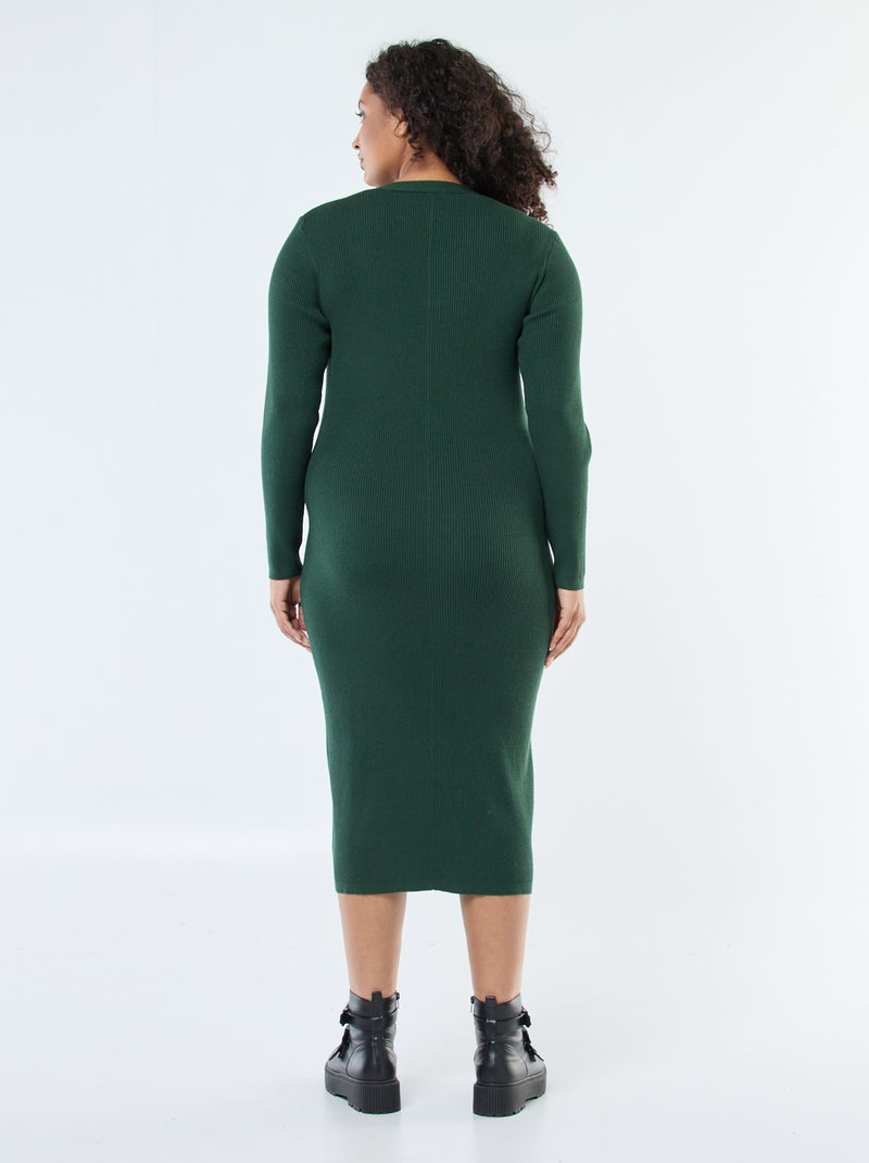 Robe longue côtelée avec boutonnage doré Vert - Kiabi