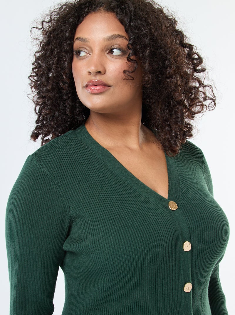 Robe longue côtelée avec boutonnage doré Vert - Kiabi