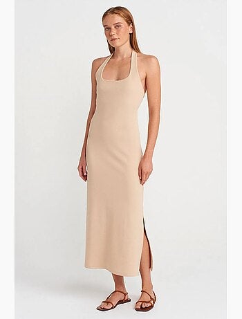 Robe longue côtelée col halter fendue dilvin