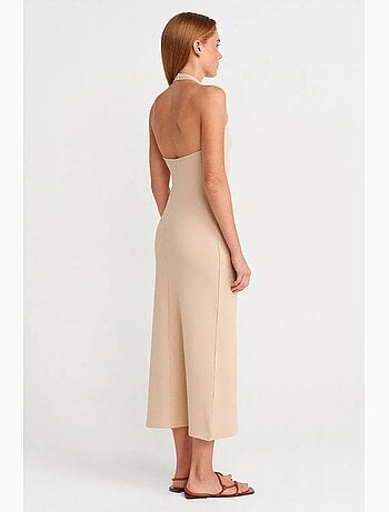 Robe longue côtelée col halter fendue dilvin