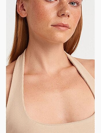 Robe longue côtelée col halter fendue dilvin