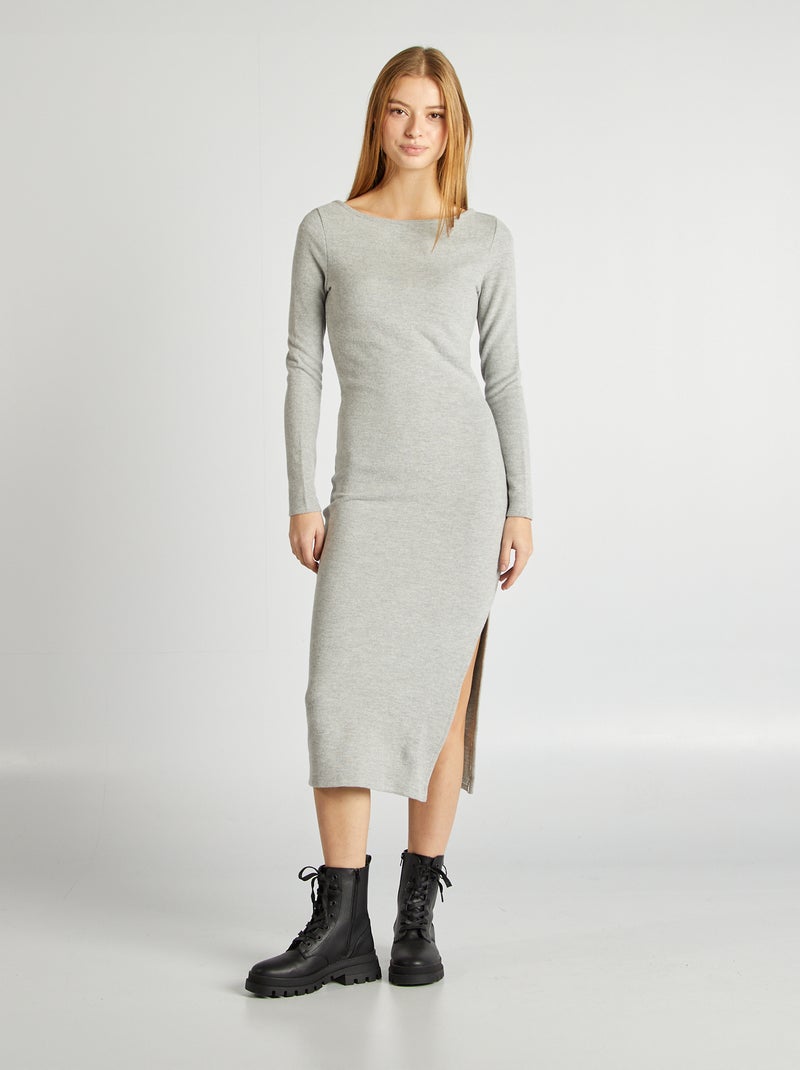 Robe longue côtelée en maille doudou GRIS - Kiabi