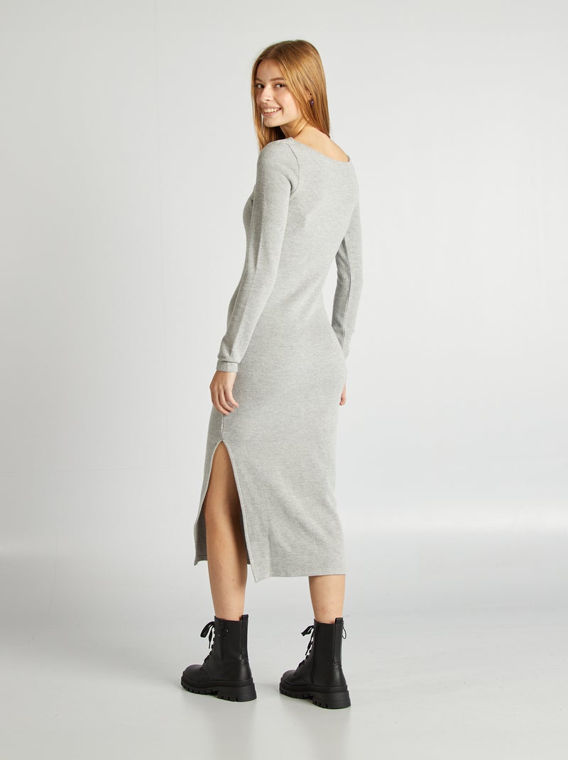 Robe longue côtelée en maille doudou GRIS - Kiabi