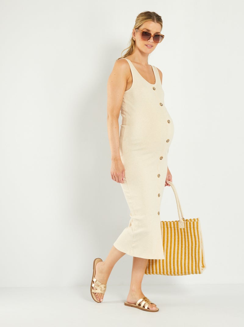 Robe longue côtelée grossesse Beige - Kiabi