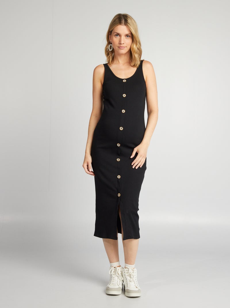 Robe longue côtelée grossesse noir - Kiabi