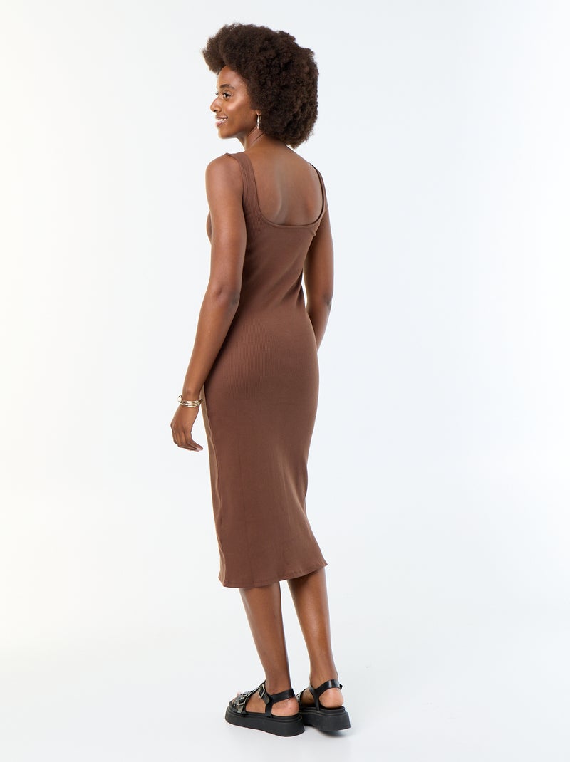 Robe longue côtelée Marron - Kiabi