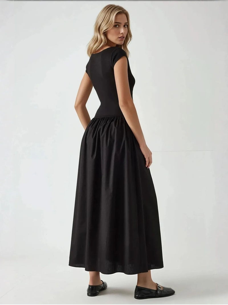 Robe longue coupe A à col bateau Noir - Kiabi