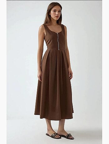 Robe longue coupe a avec col ras du cou et fermeture éclair hiccup
