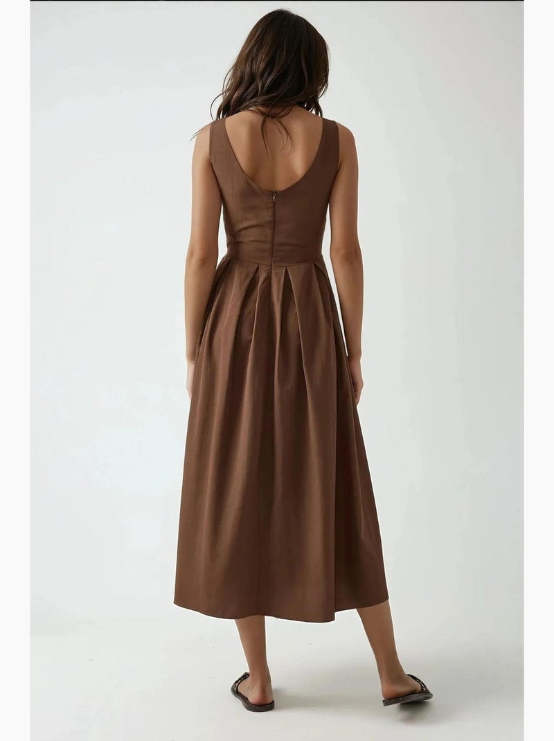 Robe longue coupe a avec col ras du cou et fermeture éclair hiccup Marron clair - Kiabi