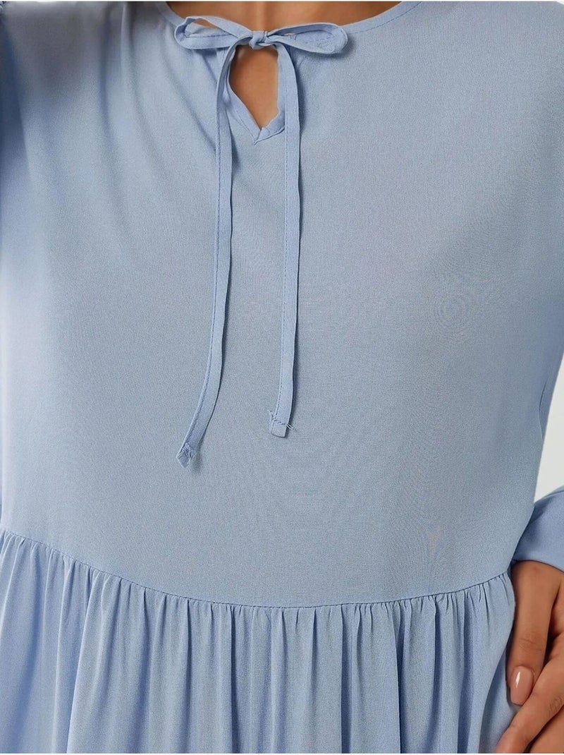Robe longue coupe A et col ras du cou Bleu - Kiabi