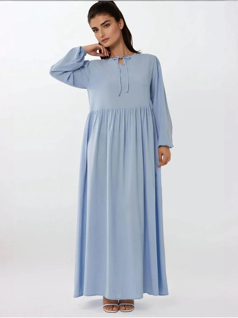 Robe longue coupe A et col ras du cou Bleu - Kiabi
