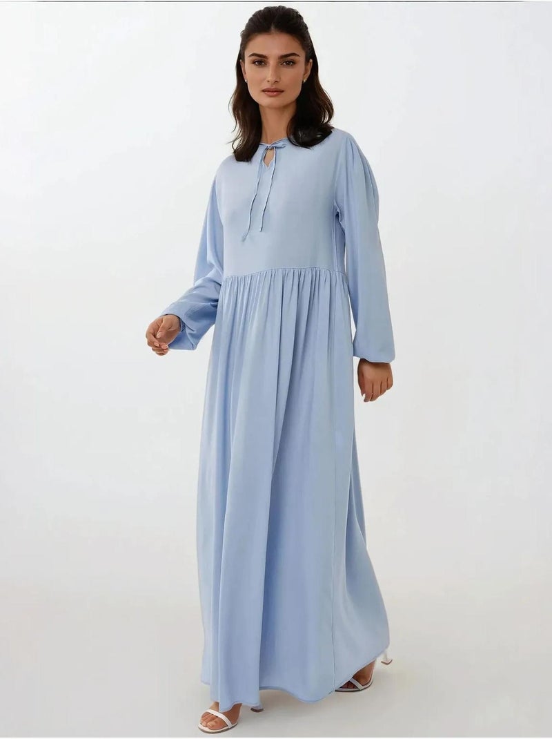 Robe longue coupe A et col ras du cou Bleu - Kiabi