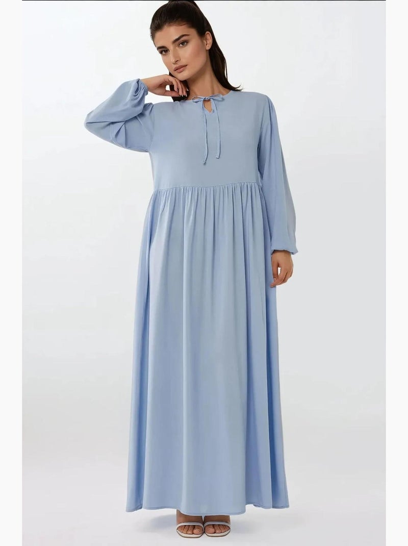 Robe longue coupe a et col ras du cou hiccup Bleu - Kiabi
