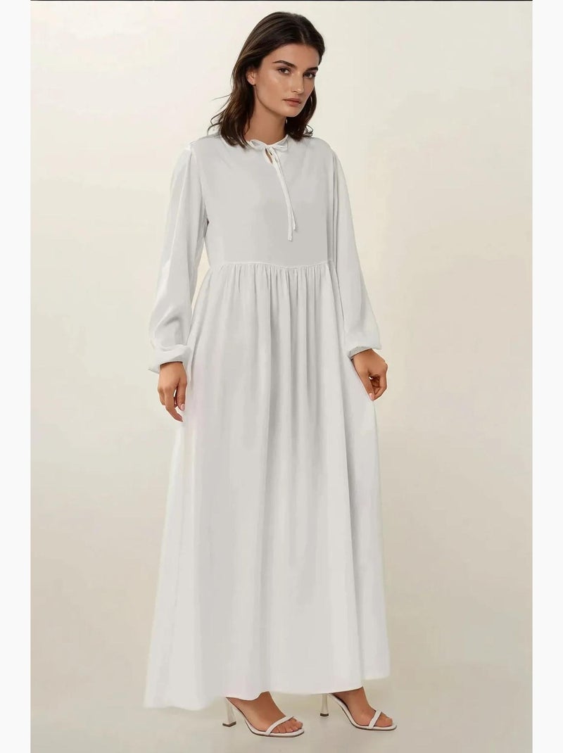 Robe longue coupe a et col ras du cou hiccup Ivoire - Kiabi