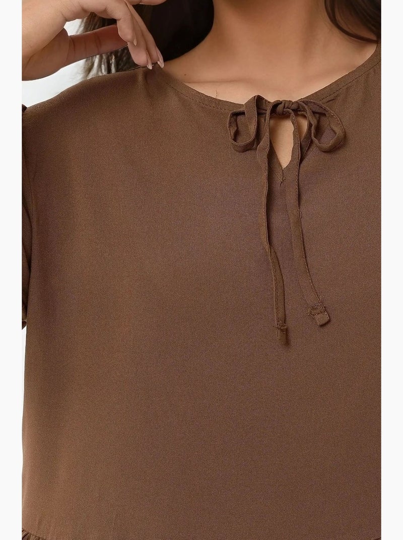 Robe longue coupe a et col ras du cou hiccup Marron - Kiabi
