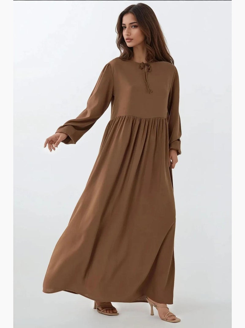 Robe longue coupe a et col ras du cou hiccup Marron - Kiabi