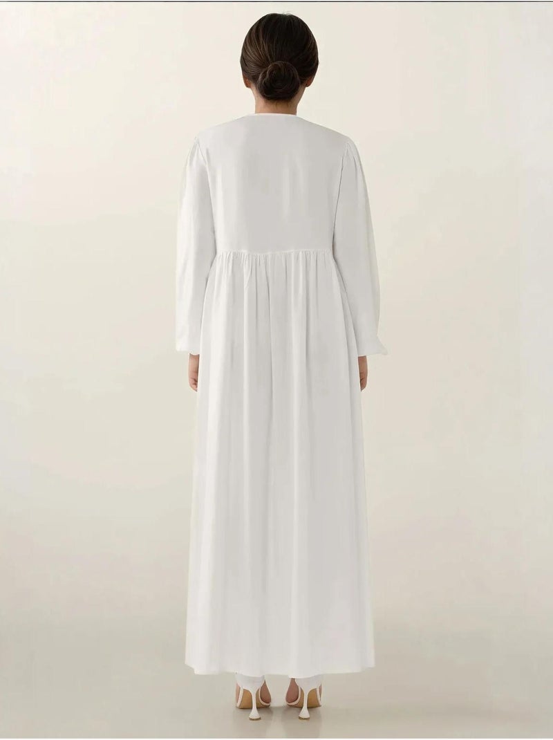 Robe longue coupe A et col ras du cou Ivoire - Kiabi