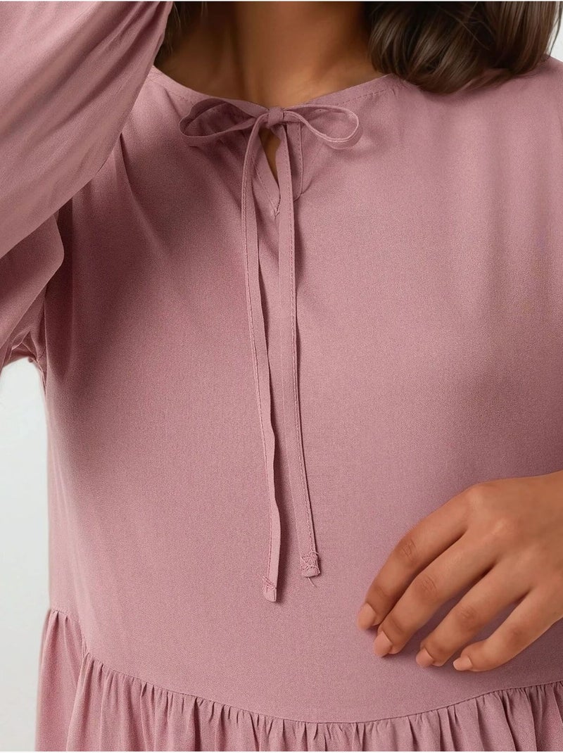 Robe longue coupe A et col ras du cou Rose dragée - Kiabi
