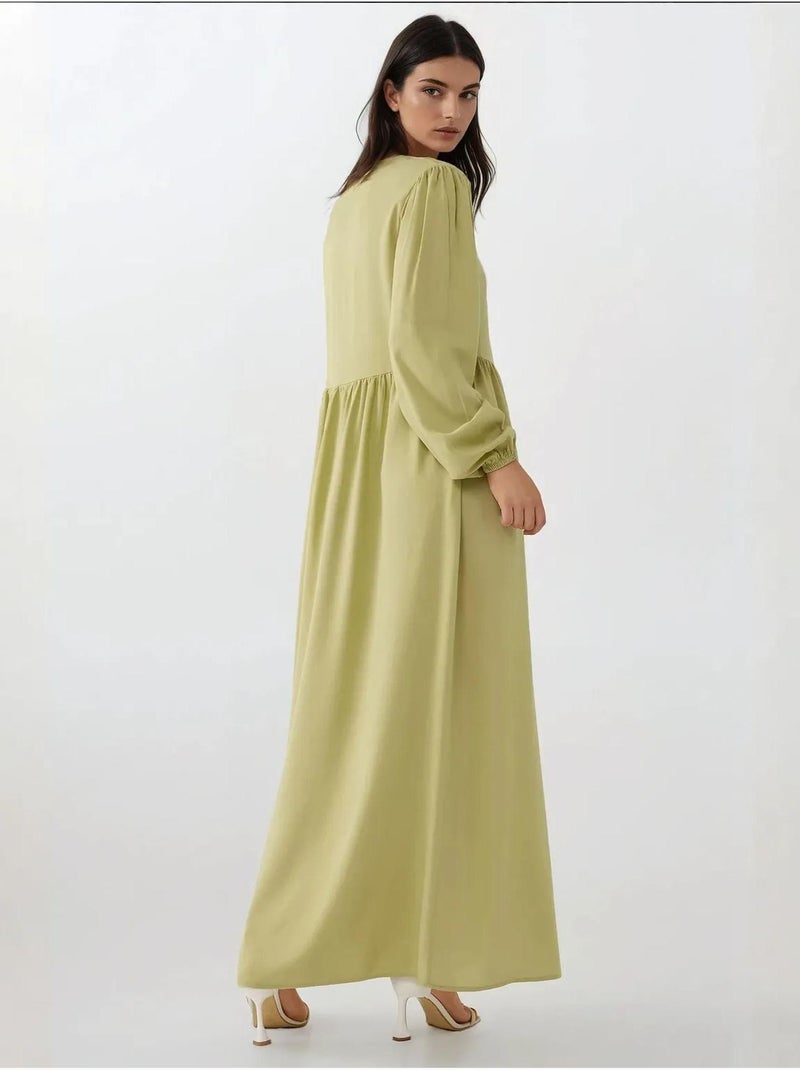 Robe longue coupe A et col ras du cou Vert kaki - Kiabi