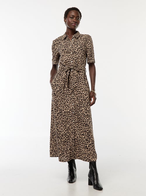 Robe longue coupe chemise avec ceinture à la taille - Kiabi
