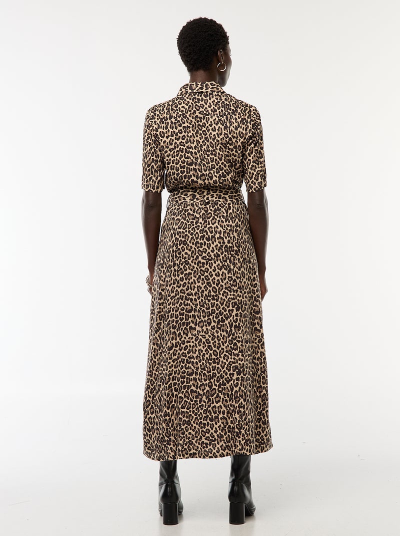 Robe longue coupe chemise avec ceinture à la taille Beige - Kiabi