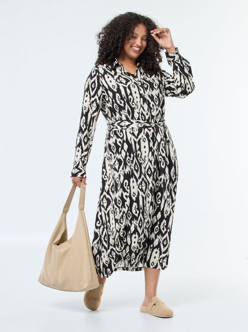 Robe longue coupe chemise avec ceinture à la taille - Kiabi