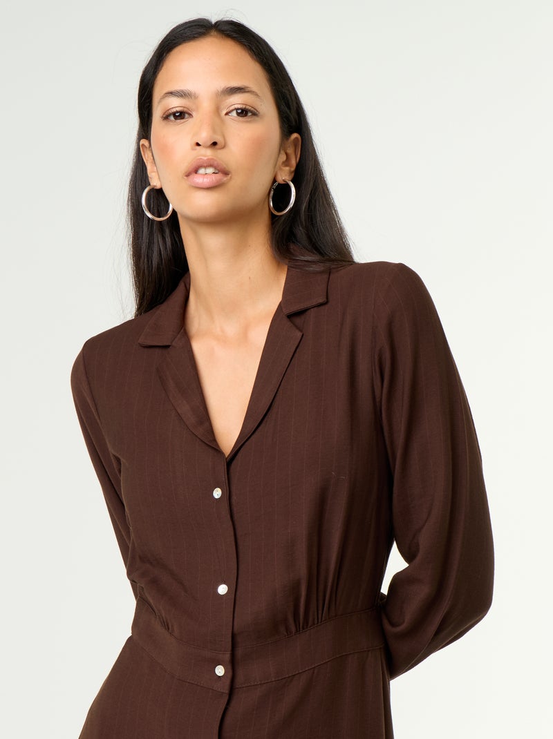 Robe longue coupe chemise Marron - Kiabi