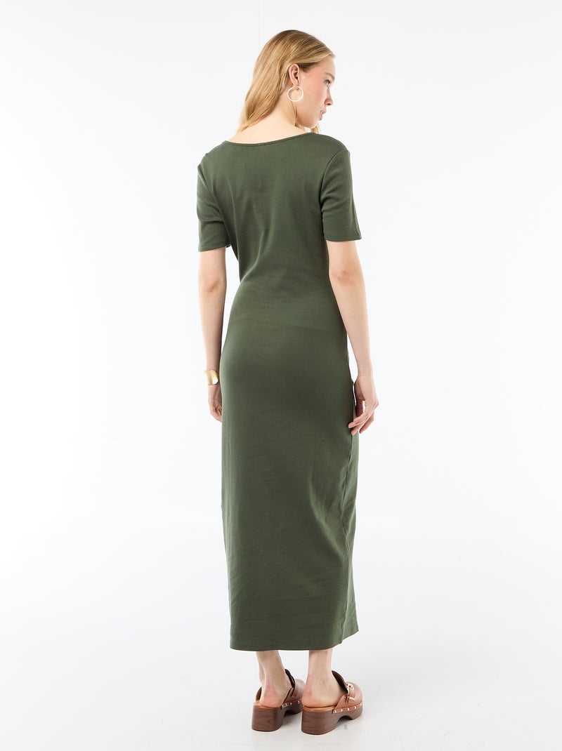 Robe longue coupe drapée avec bijou Vert - Kiabi