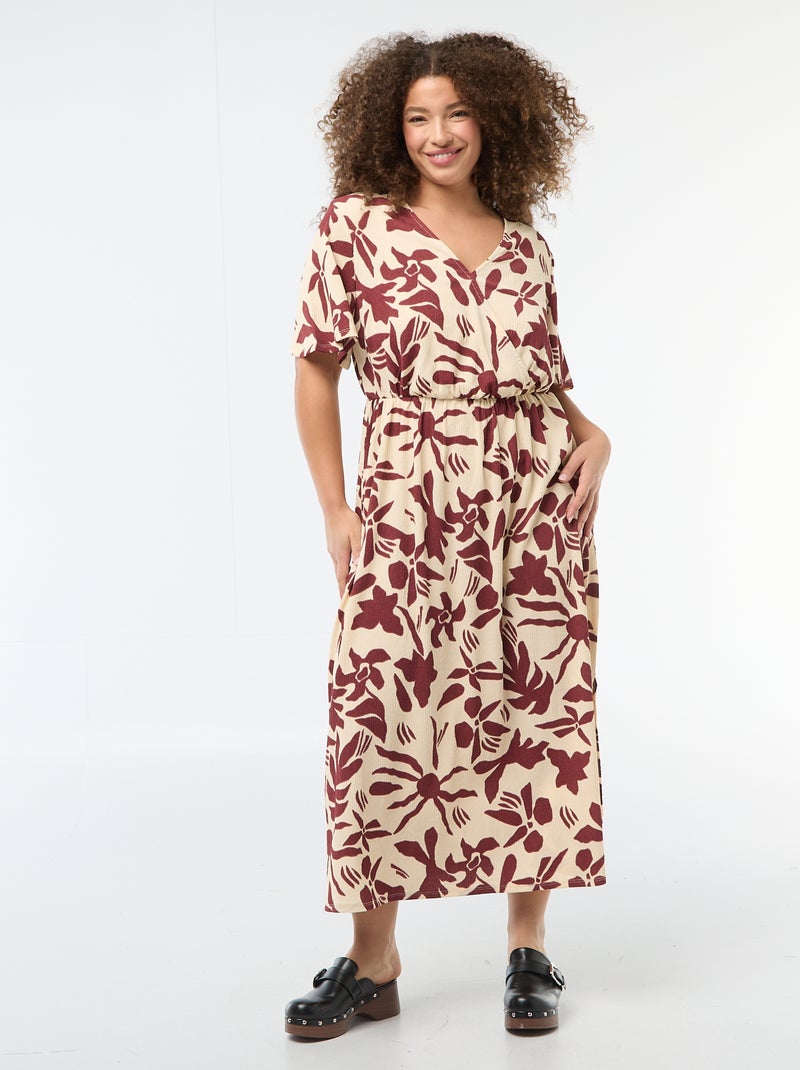 Robe longue coupe portefeuille Beige - Kiabi