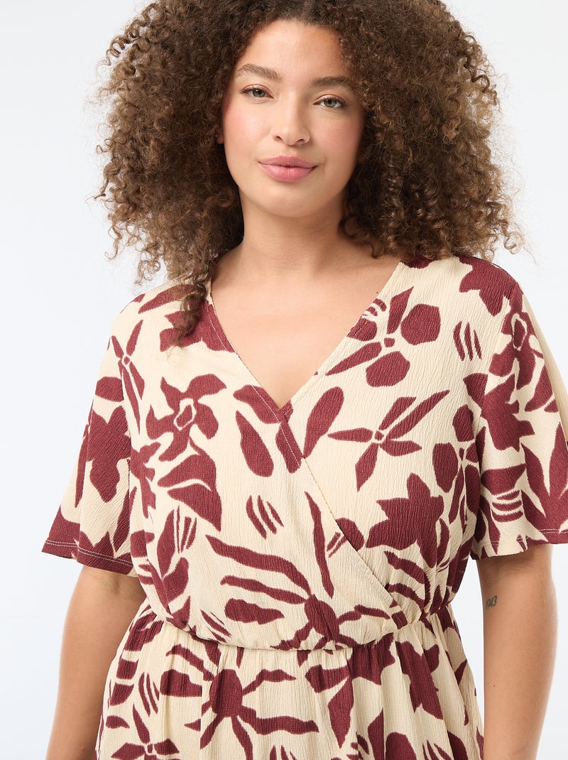 Robe longue coupe portefeuille Beige - Kiabi