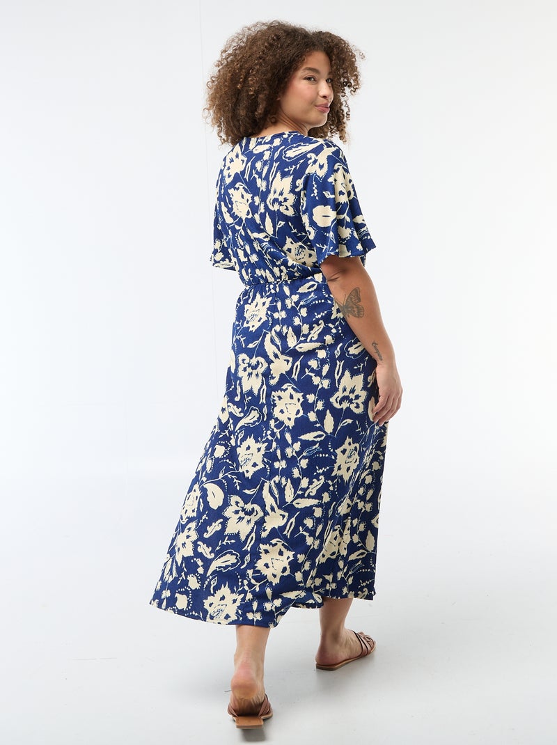 Robe longue coupe portefeuille Bleu - Kiabi