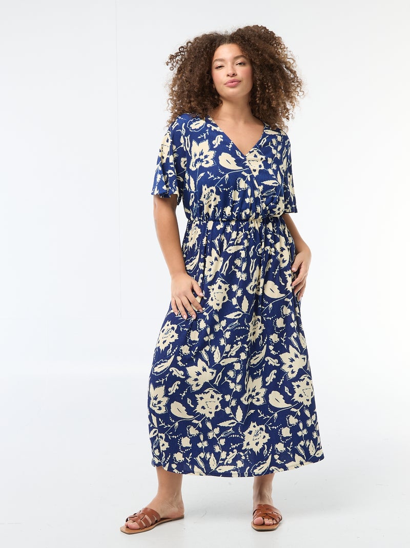 Robe longue coupe portefeuille Bleu - Kiabi