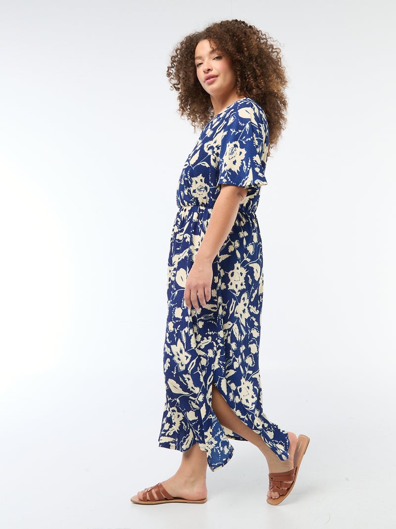 Robe longue coupe portefeuille Bleu - Kiabi