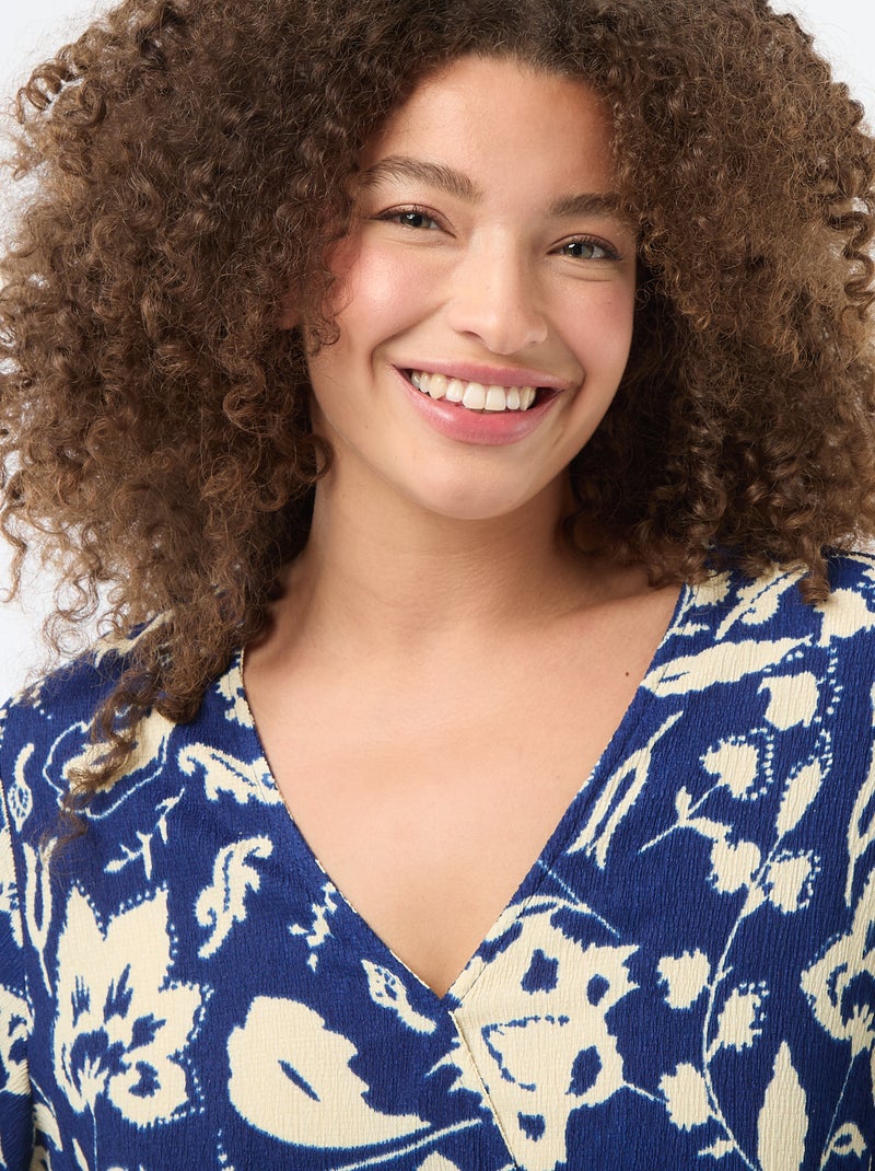 Robe longue coupe portefeuille Bleu - Kiabi