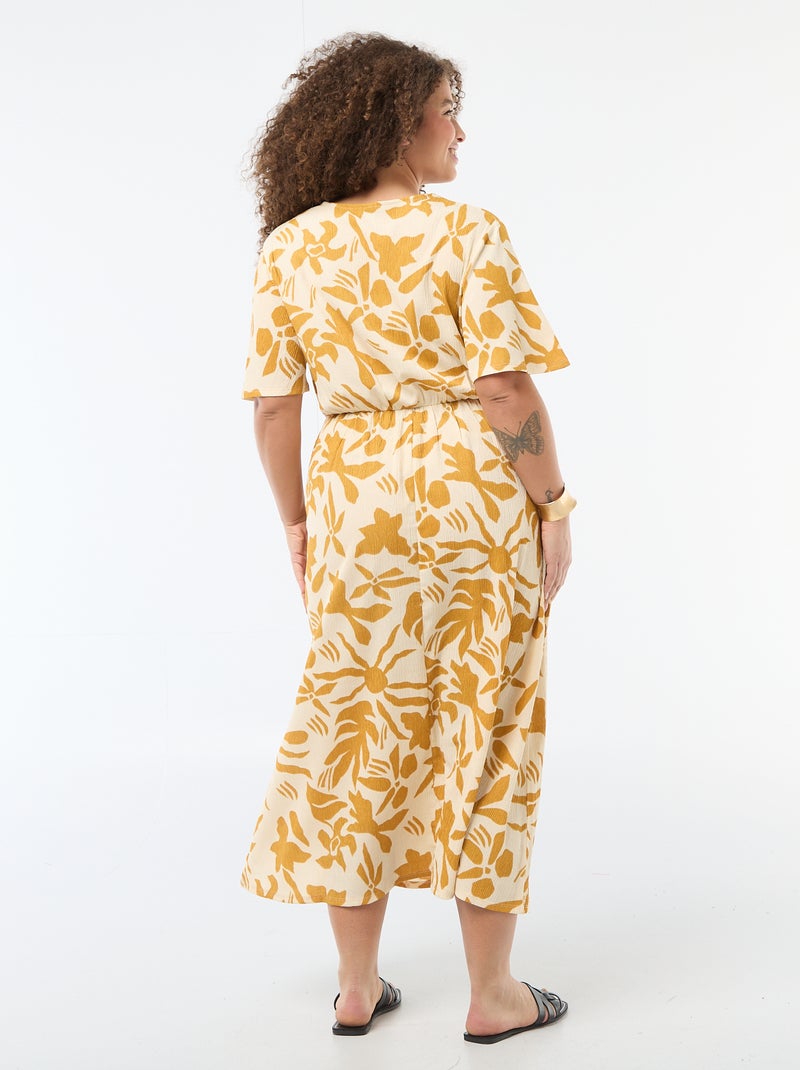 Robe longue coupe portefeuille Jaune - Kiabi
