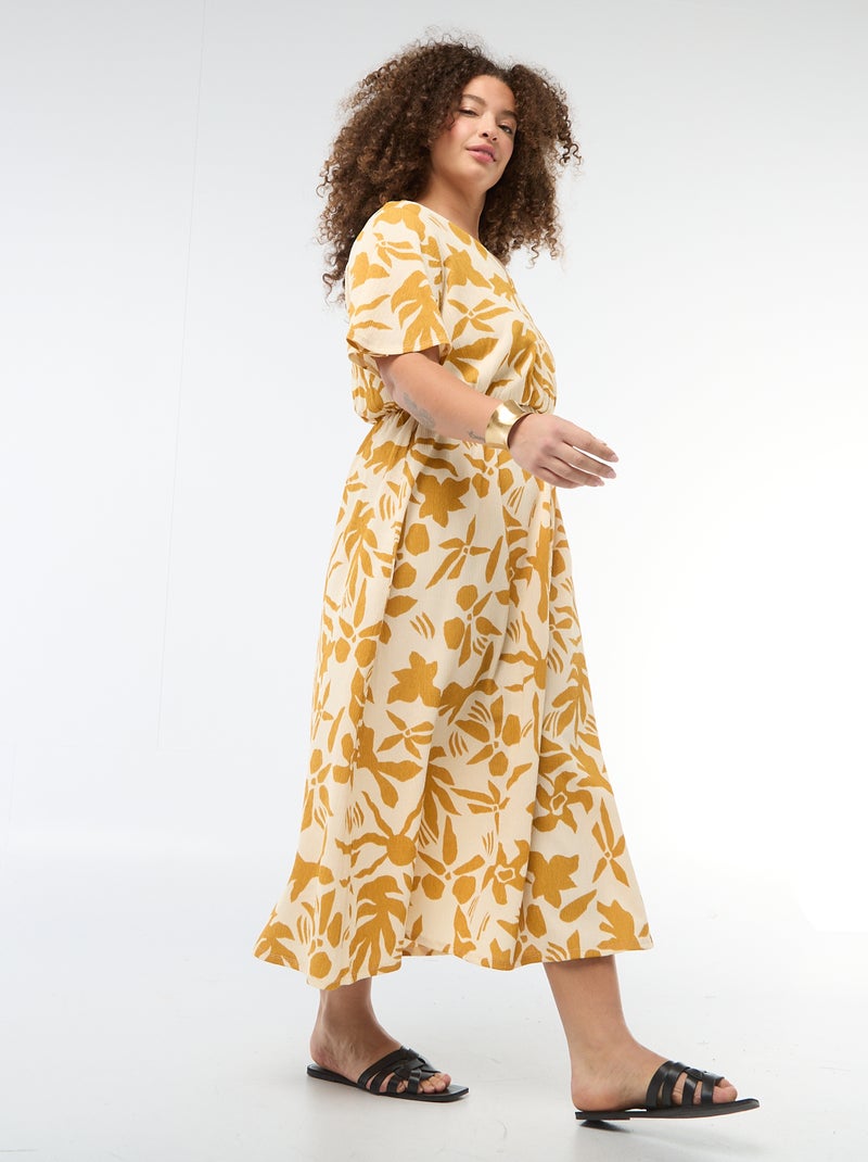 Robe longue coupe portefeuille Jaune - Kiabi