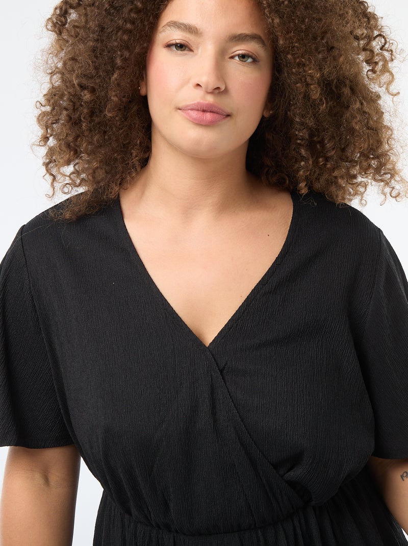 Robe longue coupe portefeuille Noir - Kiabi