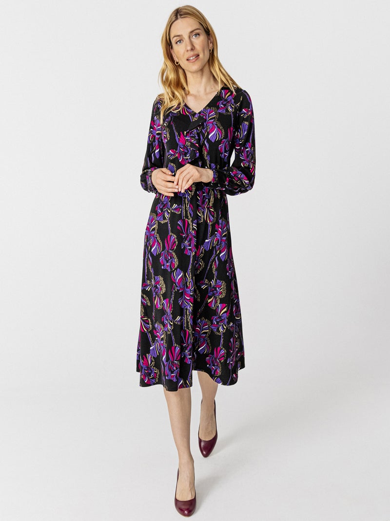 Robe longue crêpe imprimée - Damart Noir - Kiabi