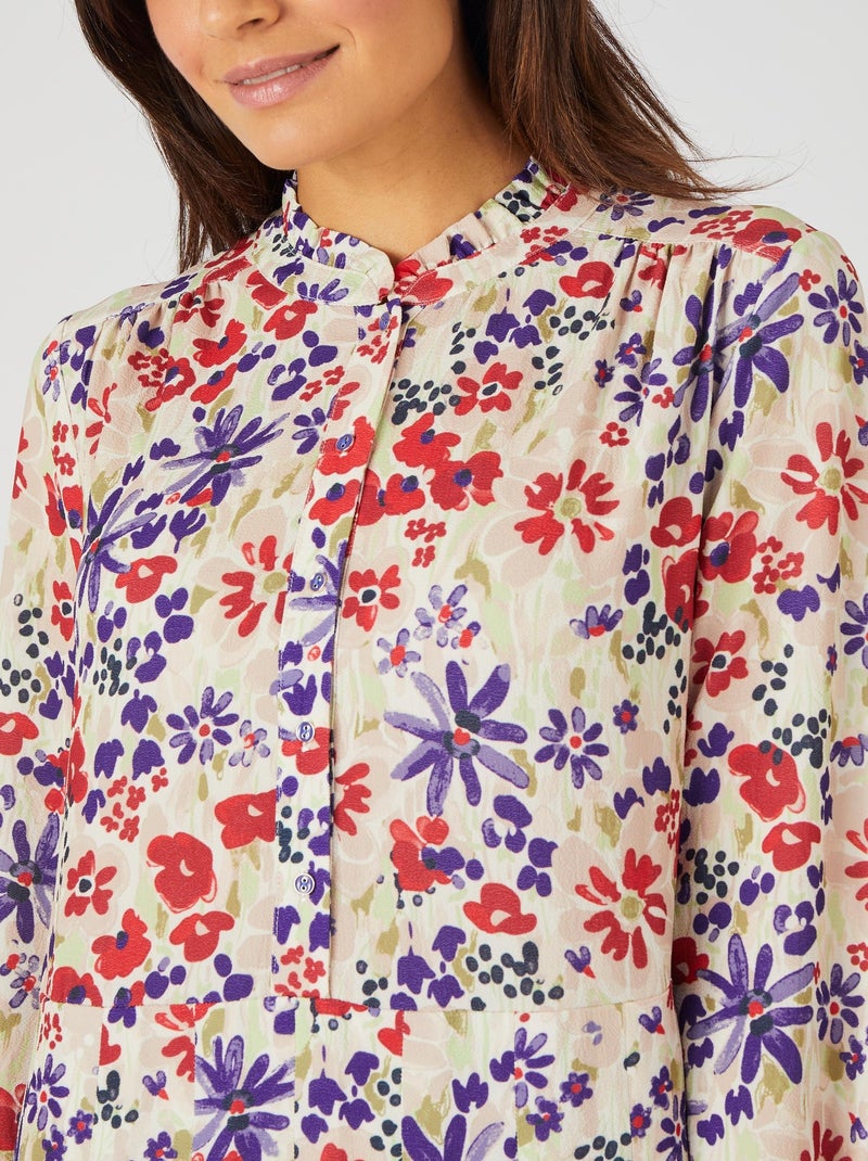 Robe longue crêpe reliéfé - Damart Marron - Kiabi