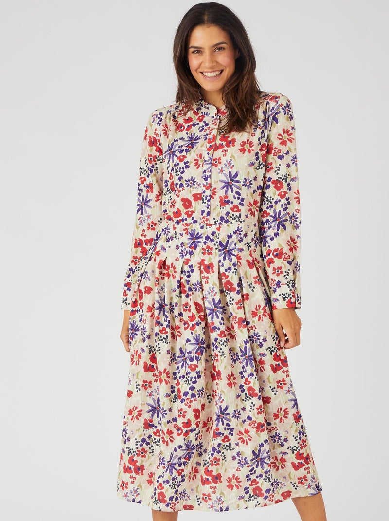 Robe longue crêpe reliéfé - Damart Marron - Kiabi