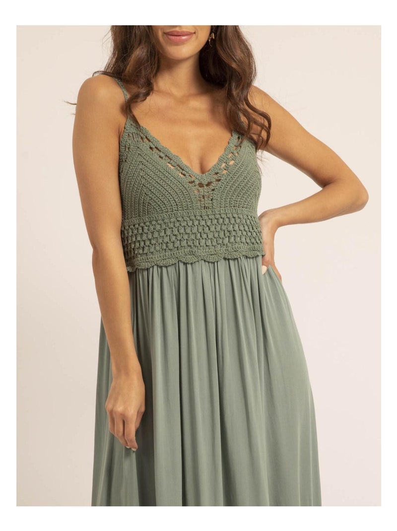 Robe longue crochet IGRALA Kaki - Kiabi